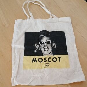 MOSCOT White and Black Tote Bag with Artistic Design